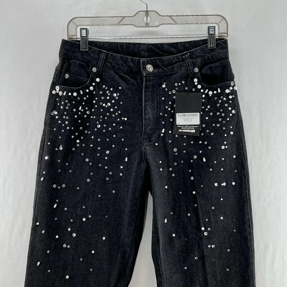 Forenza Embellished Oak Vintage Denim Pants Sz 4 Straight Mid-Rise Stretch Black - Picture 4 of 14